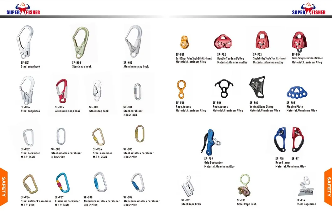 Complete view of the SF-H03 aluminium snap hook ready for professional fall arrest applications