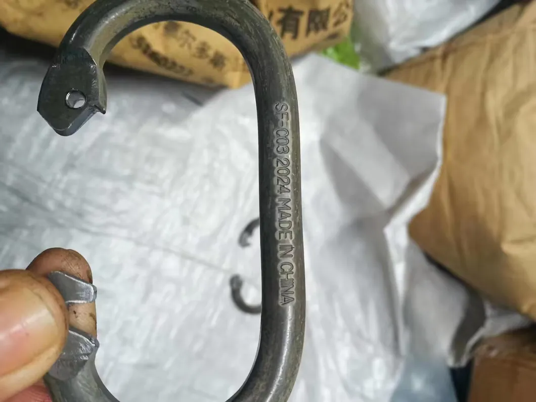 Detailed view of the anti-snag nose and gate alignment on the safety snap hook