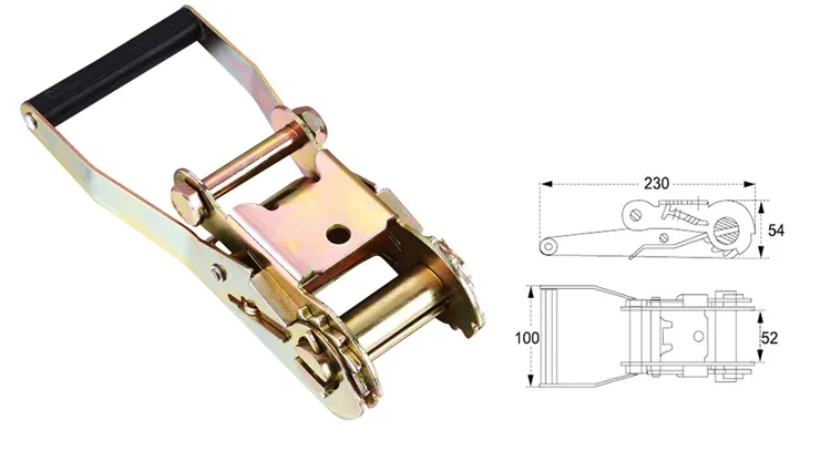 Zinc-plated anti-corrosive ratchet buckle for 50mm polyester webbing strap