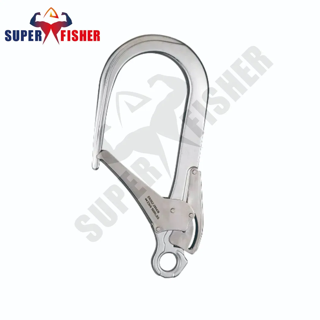 Silver 110mm oversize opening aluminium snap hook for fall protection harnesses