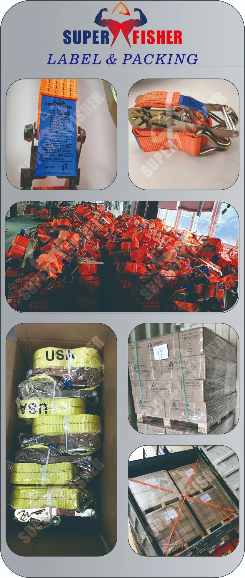 Polyester Ratchet Cargo Lashing Strap Tie Down for Truck securing heavy loads