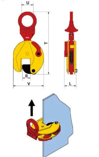 Articulated lifting shackle detail on CD universal plate clamp